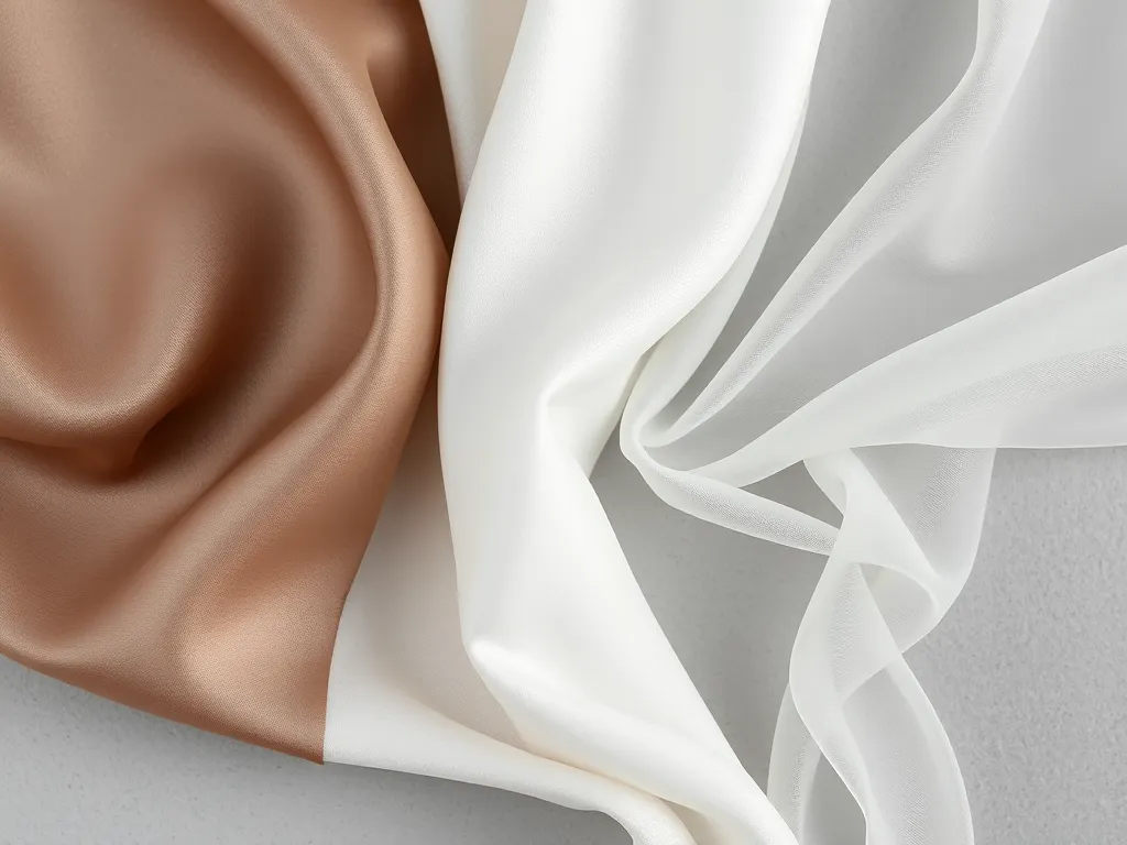 Ba mẫu vải nhãn satin bóng, cotton dệt và nylon trong suốt được xếp cạnh nhau để so sánh kết cấu và độ mịn, ảnh chụp cận cảnh trên nền xám. Ba mẫu vải nhãn satin bóng, cotton dệt và nylon trong suốt được xếp cạnh nhau để so sánh kết cấu và độ mịn, ảnh chụp cận cảnh trên nền xám.