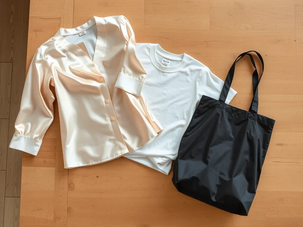 Hình ảnh minh họa phân biệt nhãn satin, nhãn cotton và nhãn nylon qua các sản phẩm ứng dụng thực tế trên bàn gỗ. Hình ảnh minh họa phân biệt nhãn satin, nhãn cotton và nhãn nylon qua các sản phẩm ứng dụng thực tế trên bàn gỗ.